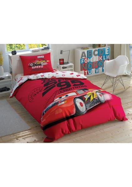 Taç Lisanslı Disney Cars Speed Frenzy Desenli Tek Kişilik Nevresim Takımı Renkli 160 x 220