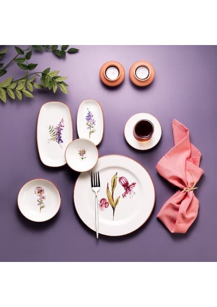 Schafer Sharon Kahvaltı Takımı 32 Parça 6 Kişilik Çiçekli Desenli Seramik