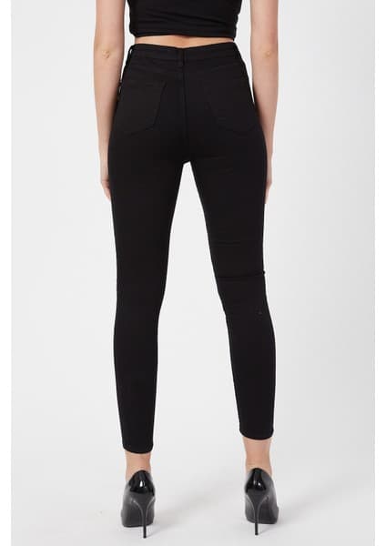 Ramrod Rose Siyah Kot Pantolon Dar Paça Yüksek Bel - Simsiyah Skinny Jeans Black Jean Solmayan