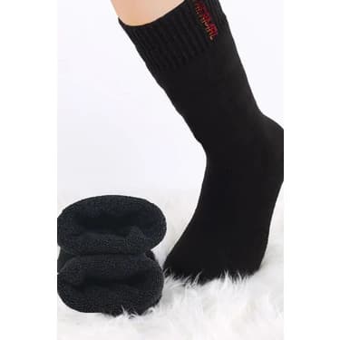 Royaleks Siyah Termal Kalın Kışlık Havlu Çorap Erkek Kadın Unisex