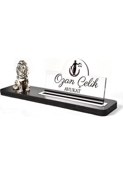 CLK Oturan Aslan Figürlü Gümüş Ofis Masası İsimliği Dekoru 3D Kişiselleştirilmiş 34 Farklı