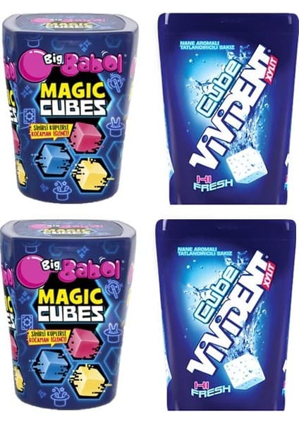 Vivident Cube Sakız Nane 86 Gr. x 2 Adet + Big Babol Magıc Cubes Sakız Karışık Meyve 86 Gr. x 2