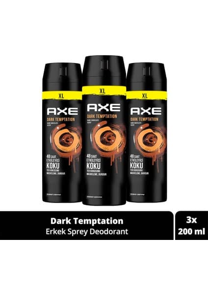 Axe Erkek Sprey Deodorant Dark Temptation Xl 48 Saat Etkileyici Koku 200 ml