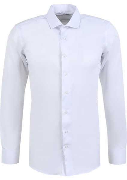 Süvari Slim Fit Klasik Yaka Armürlü Beyaz Erkek Gömlek