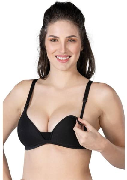 Emay Siyah Emzirme Sütyen Kaplı Modal Cotton Düz Desen Konforlu Tasarım ve Destekli