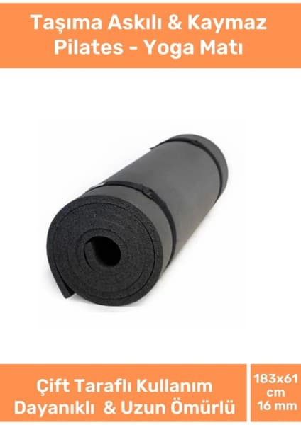 Pastimore Dayanıklı Taşıma Askılı Pilates Matı 16MM Konfor Modeli Çift Taraflı Kullanım 183x61