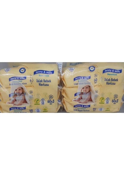 Jenny & Willy Islak Bebek Havlusu Sensitive 2 Adet 60 x 3'lü