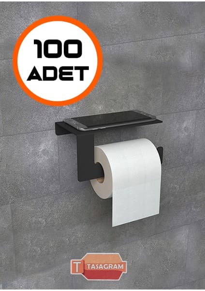 Tasagram 100'lü Metal Mat Siyah Telefon Raflı Tuvalet