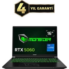 Monster Tulpar T6 V3.3.4 Intel Core i7 13700HX 16 GB RAM 1 TB SSD 8 GB RTX 5060 FreeDOS 16" FHD+ 165 Hz Oyun Bilgisayarı