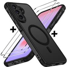 M.TK Moveteck Samsung Galaxy A57 Kılıf Mat Magsafe Şarj Özellikli Hassas Butonlu Yumuşak Renkli Kenarlı Kapak + Ekran Koruyucu Cam Set 2in1