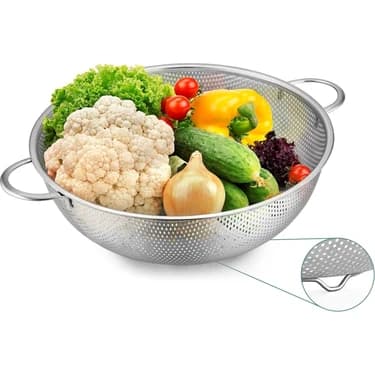 Mey İthalat Deconox Paslanmaz Çelik 22CM Çift Kulplu Sepet Süzgeç, Salata Süzgeci Meyve Süzgeci,