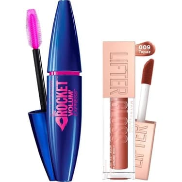 Mey İthalat Maybelline New York Volum' Express Rocket Ekstra Siyah Maskara + Lifter Gloss