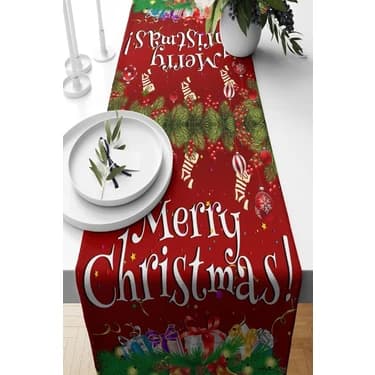 Mey İthalat Pelangi Merry Christmas Yılbaşı Hediye Tema Leke Tutmaz Kumaş Salon Mutfak Masa Değişik