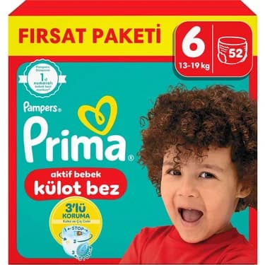 Mey İthalat Prima Külot Bebek Bezi 6 Numara 52'li 15+ kg Fırsat