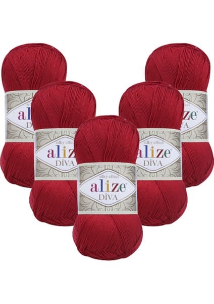 Alize Diva 5'li 106 Kırmızı El Örgü