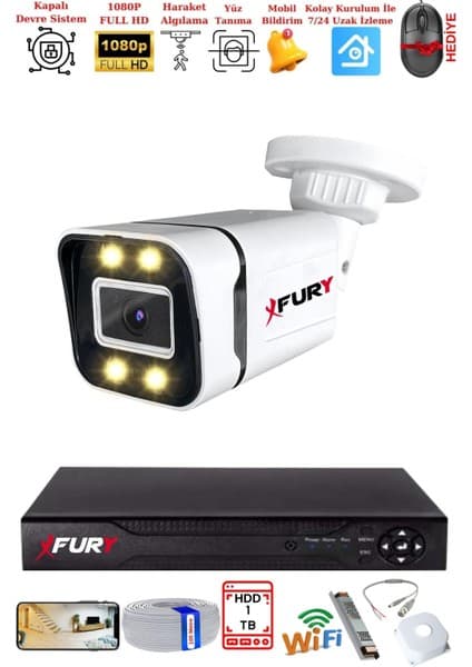 Fury 1 Kameralı 1080P Görüntü Gece Renkli Full Hd 4 x Ultra LED Gece Renkli Güvenlik Kamerası 1