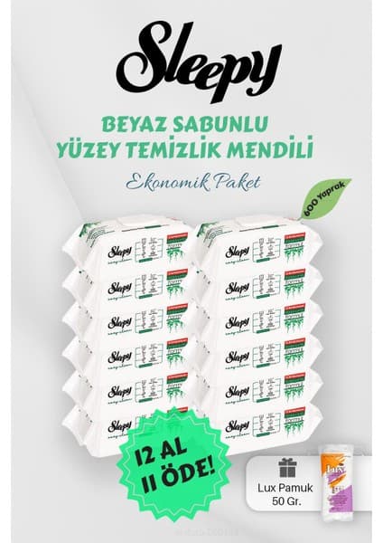 Sleepy 50' Li Beyaz Sabunlu Yüzey Havlusu 12 Al 11 Öde