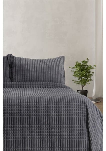 Merinos Modern Line 3 Parça Battaniye Seti - Gri ( Kutulu