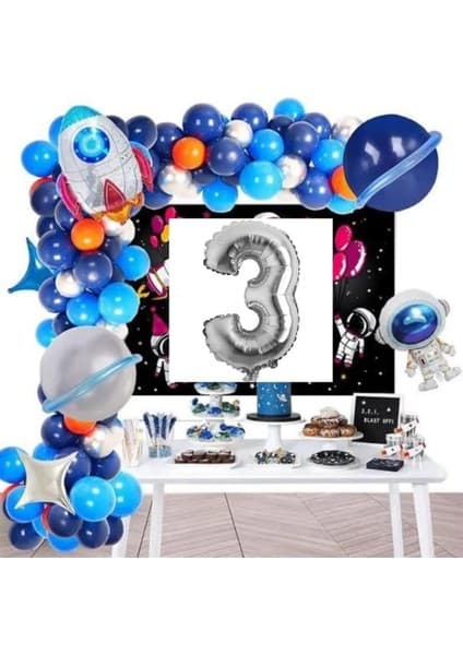 Store Yaş Folyolu Astronot Roket Uzay Temalı Doğum Günü Parti Süsü