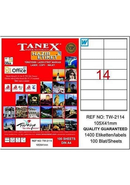 Tanex 2114 Laser Etiket 105X41MM 14X100 1400