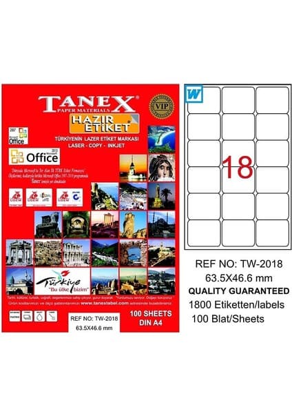 Tanex 2018 Laser Etiket 63X46MM 18X100 1800