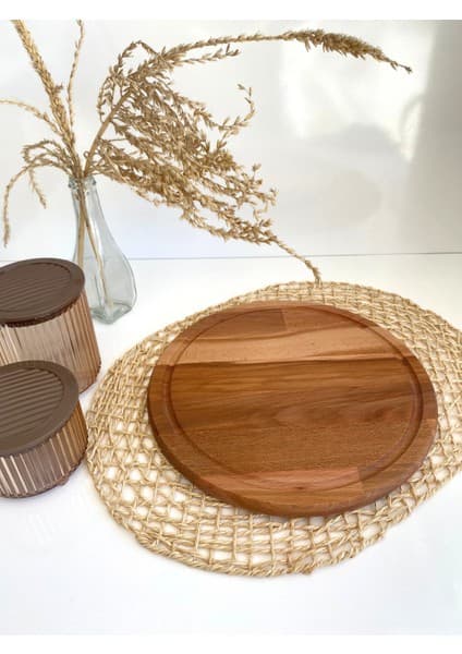 GOLDENWOODEN Golden Wooden Yuvarlak Doğal Ahşap Sunum Tabağı Ahşap