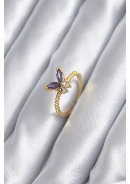 Clariss Gold Renk Zirkon Taşlı Kelebek Model Kadın Yüzük