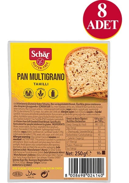 Schar Pan Multigrano Glutensiz Ketenli Ayçekirdekli Ekmek 250 gr (8