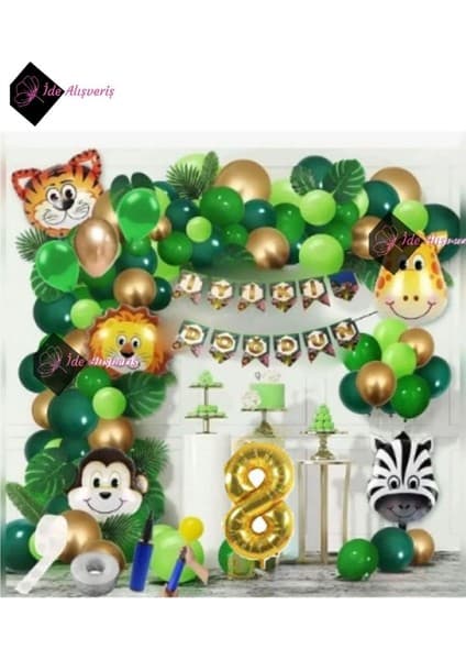 Store 8 Yaş Safari Temalı Folyo Lüks Zincir Balon Seti
