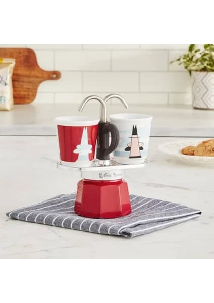 Bialetti Mini Express Mokapot Magrite Renkli Espresso Makinesi + 2 Seramik Fincan ile Evde İtalyan
