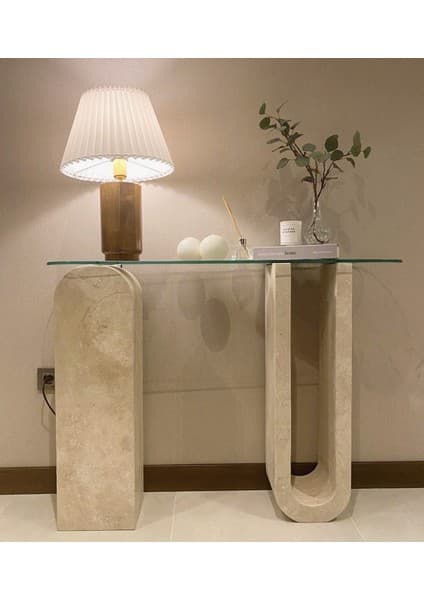 Arte Marble Traverten Blok Ayaklı Cam Dresuar