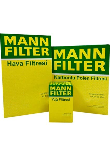 Mann Fılter Vw Passat B6 1.4 Tsı Cax Benzinli Mann Filtre Bakım Seti 2007-2011 Hava+Yağ+Karbonlu