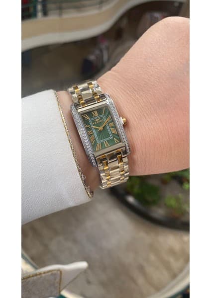 Ferro Quartz Çelik Altın/gri Yeşil Kadran 22 mm Kadın Kol