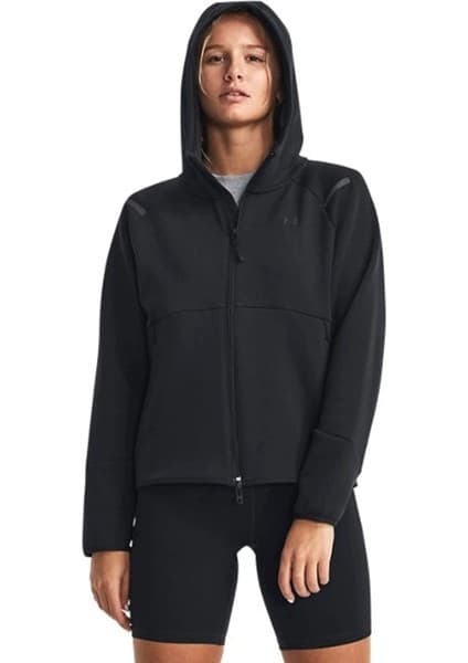 Under Armour Unstoppable Kadın Siyah Kapüşonlu Eşofman Üstü Düz Desen ile Rahat Kesim