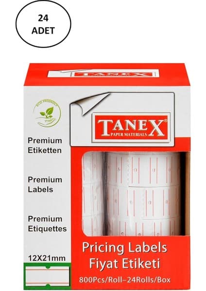 Tanex Fiyat Etiketi Çizgili 12X21 mm Beyaz Motex 24'lü