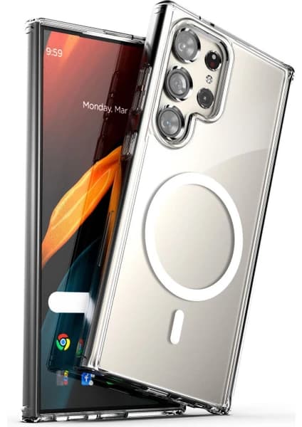 Fibaks Samsung Galaxy S24 Ultra Kılıf Kamera Çıkıntılı Magsafe Wireless Şarj Sert Şeffaf Darbe Emici Kapak