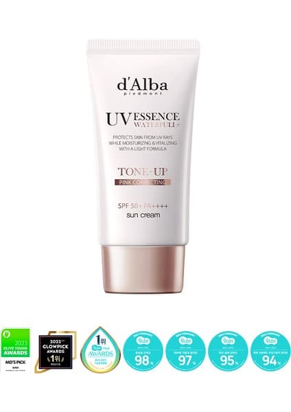 d'Alba Dalba Waterfull Essence Tone Up Sun Cream SPF50+ Pa++++ Tüm Cilt Tipleri İçin Aydınlatıcı