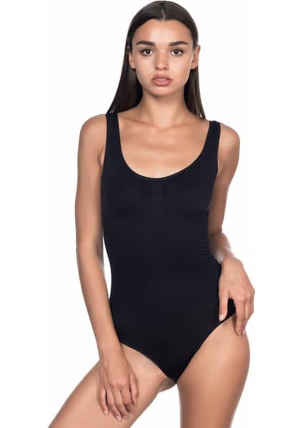 Emay 1924 Siyah Soft Kalın Askıllı Çıtçıtlı Body 2XL Kadın
