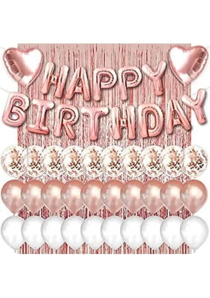 Bkmc Rose Gold Pembe Happy Birthday ve Kalp Folyo ve 30 Rose Fiyatı