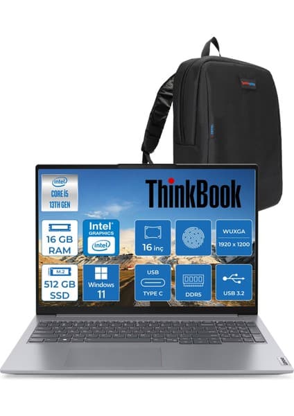 Lenovo Thinkbook 16 G6 Irl Intel Core I5 13420H 16GB Ddr5 512GB SSD 16" Wuxga 300NITS IPS Windows