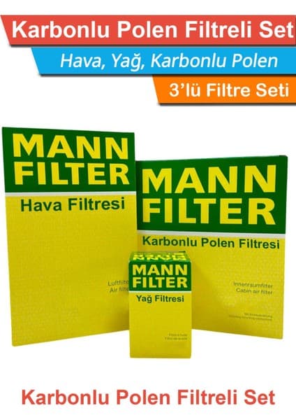 Mann Filter Volkswagen VW Golf 7 1.2 1.4 TSI Benzinli Filtre Bakım Seti 2013-2019 Hava Yağ Karbonlu