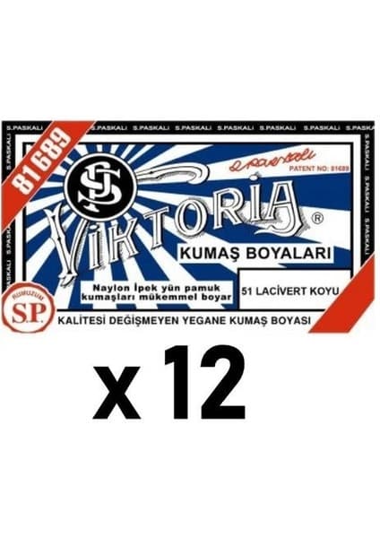 Viktoria Kumaş Boyası Koyu Lacivert Standart Kalite 12 Adet İpek Pamuk Kumaşlar
