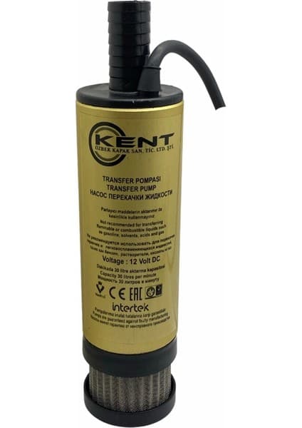 Kent 12V SIVI AKTARMA POMPASI (30 LT/DK) (SÜZGEÇLİ) (ÇIKIŞ 19 MM) (205*50