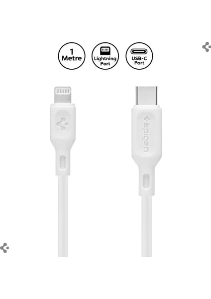 Spigen USB-C to Lightning (1 Metre) Hızlı Şarj / Data Kablosu MFI Lisanslı C10CL Beyaz - 000CA25416 (Spigen TR Garantili)