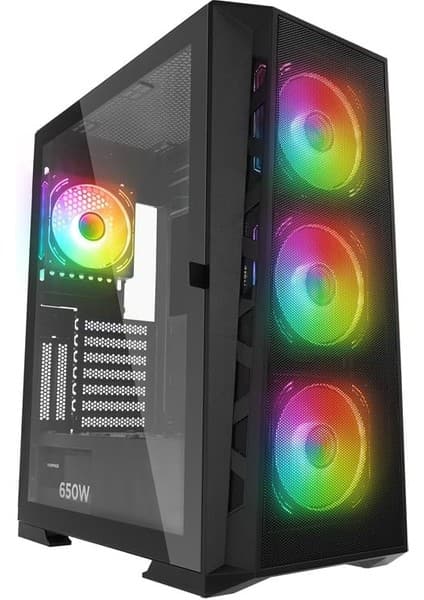 Rampage Glare Mesh Siyah 4X120MM Argb Fanlı 650W 80PLUS Midt Atx Gamıng