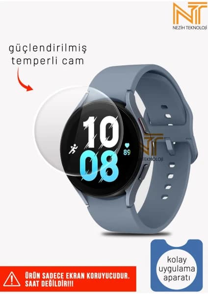 Samsung Galaxy Watch 5 44MM Uyumlu Kolay Uygulama Aparatlı Temperli Cam Ekran Koruyucu