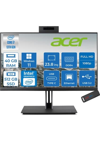 Acer Veriton 4000 VZ4714GT Intel Core I7 13700 40GB Ram 512GB SSD Windows 11 Pro UHD Graphics 23.8"