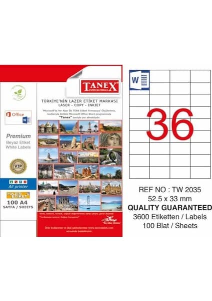 Tanex TW-2035 Laser Etiketi (52,5 x 33 Mm)