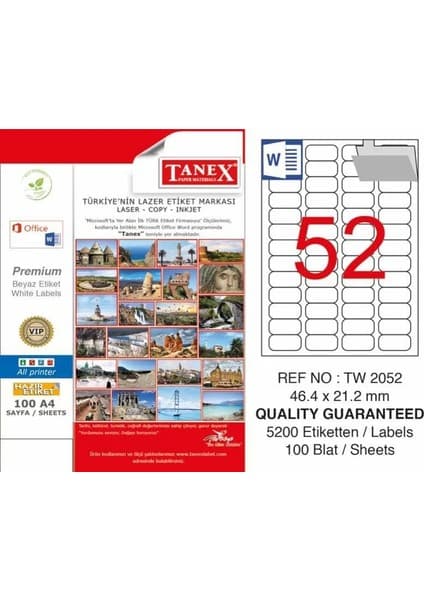 Tanex TW-2052 Laser Etiketi (46,4 x 21,2 Mm) Fiyatı
