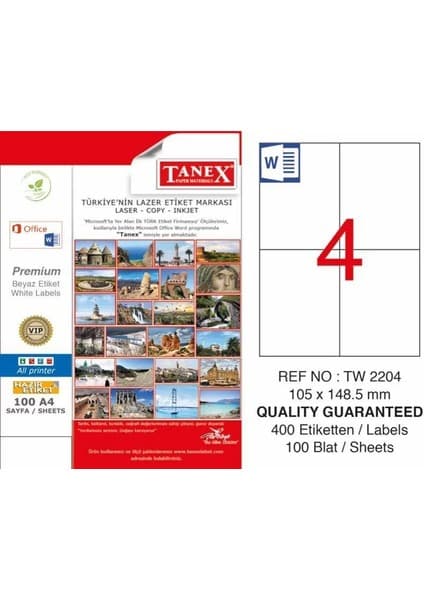 Tanex TW-2204 Laser Etiketi (105 x 148,5 Mm)